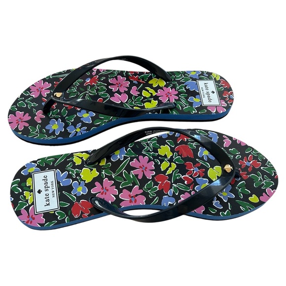 KATE SPADE Fleur Floral Multi-Color Flip Flops Sandals 9B NEW RESORT Summer - Picture 2 of 6